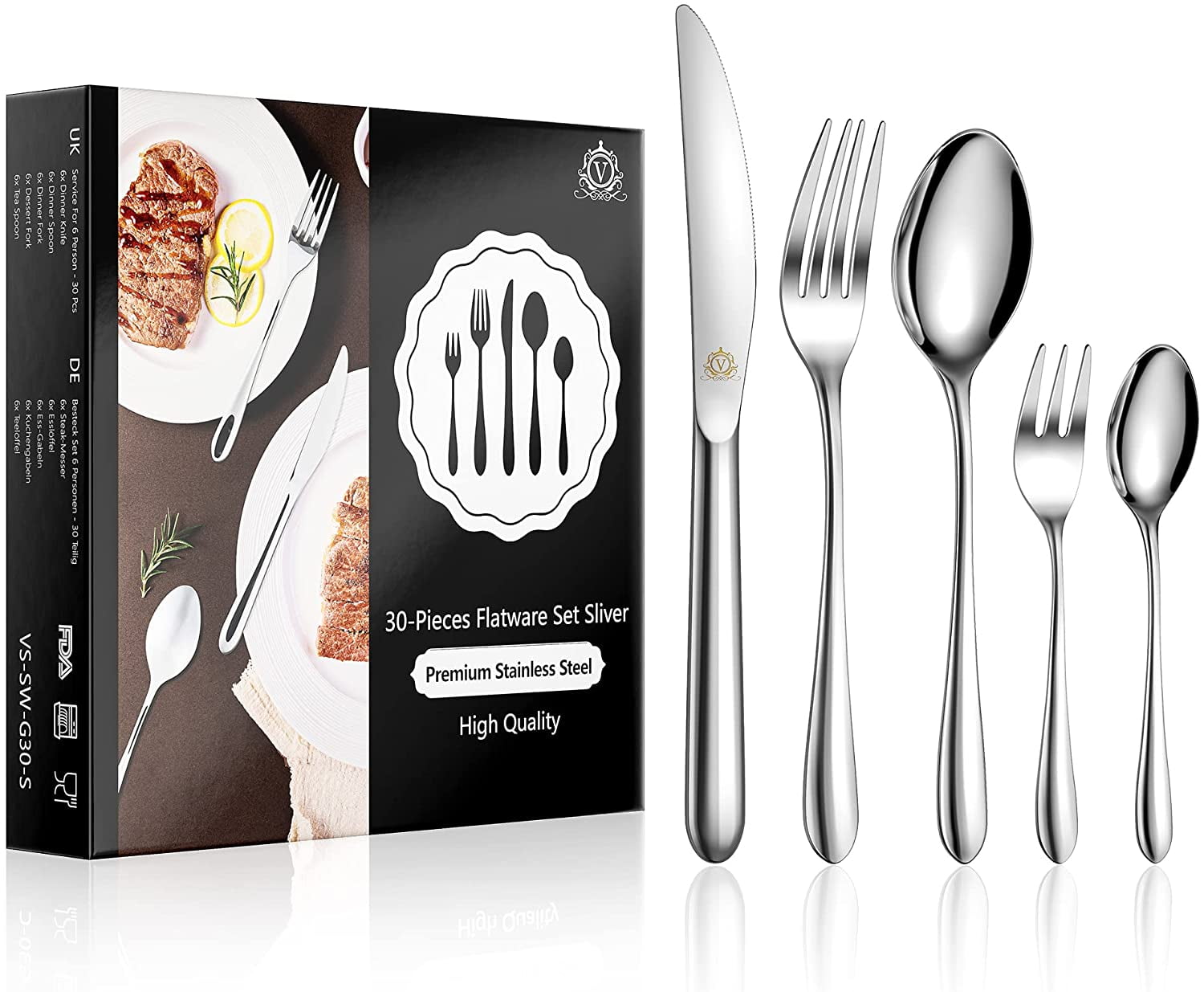 Black 4 Piece Salad Fork and Spoon Set Stainless Steel 7.8-inch Long Salad Servers Table Silverware 2 Set Dishwasher Safe 