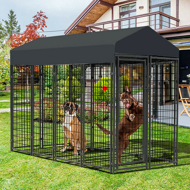 BingoPaw Playpen Welded Wire Dog Kennel W/ Cover, 8.2 ft. x 4 ft. x 5.4 ft
