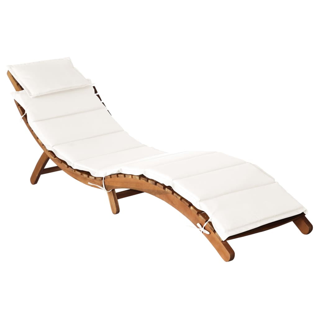 Sun Lounger with Cushion, Solid Acacia Wood Reclining Lounger, Cream Sun Lounger with Cushion, Solid Acacia Wood Reclining Lounger, Cream