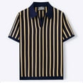 thumbnail image 5 of ohmzyzo Men's Knit Polo Shirts Short Sleeve Vintage Striped Print Golf Shirt Casual Polo Classic Collared T Shirt, 5 of 9
