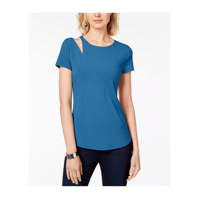 I-N-C Womens Cutout Shoulder Basic T-Shirt brightblue M