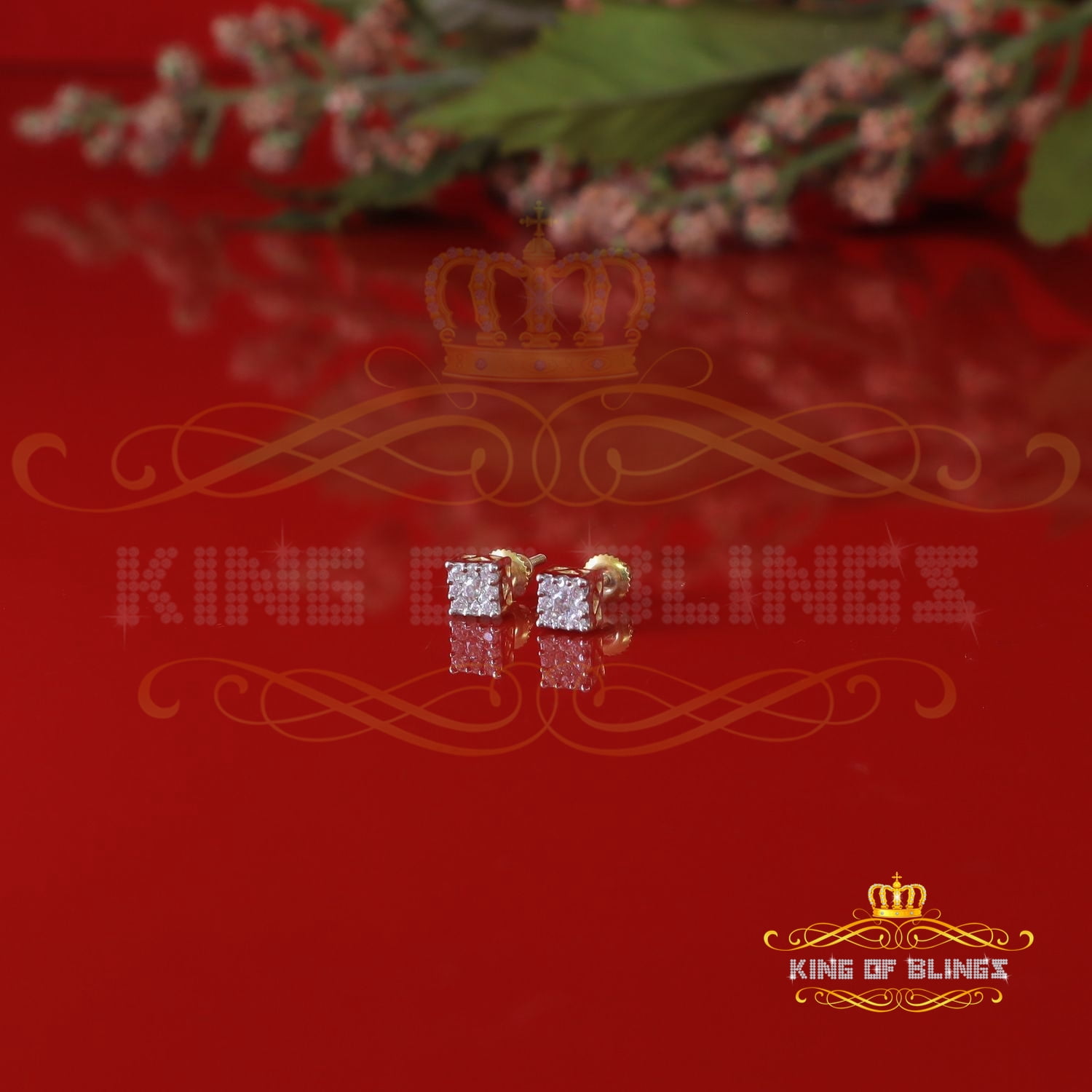 Real Moissanite Stud Square Earrings 10k Real Yellow Gold 0.33ct Vvs 'D' Color