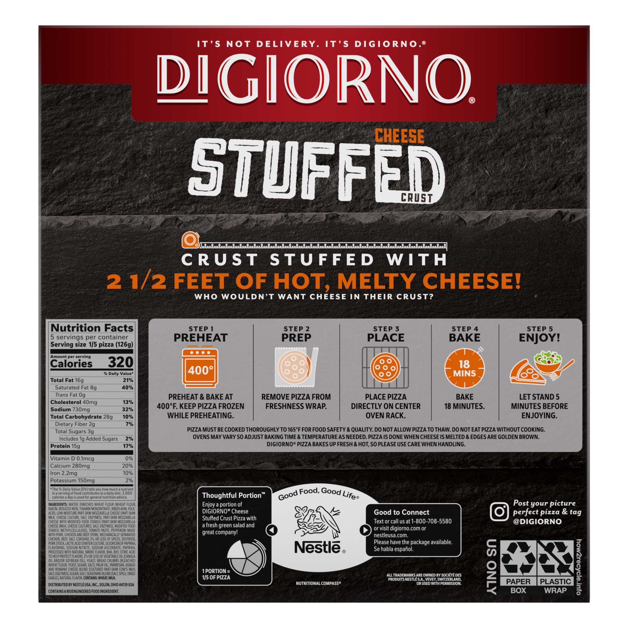 DiGiorno Frozen Pizza, Stuffed Crust Cheese and Pepperoni Pizza, 22.2 oz (Frozen)