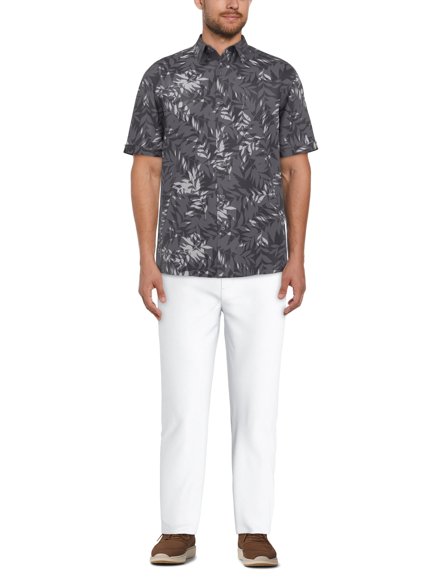 Cafe Luna Men's and Big Men's Abstract Leaves Print Short Sleeve Shirt, Sizes S-5XL