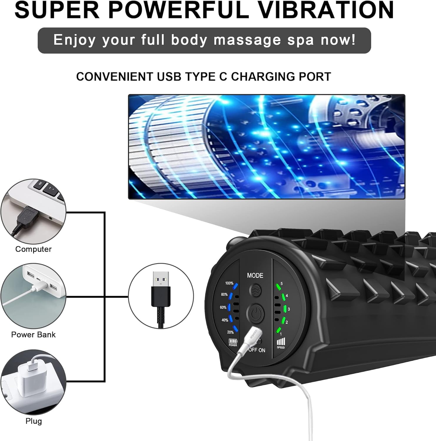 Vibrating Foam Roller 5 Vibration Intensities, Next Generation Electric Foam Roller for Muscle Release, Fitness Deep Massage Foam Roller with Bag - Black