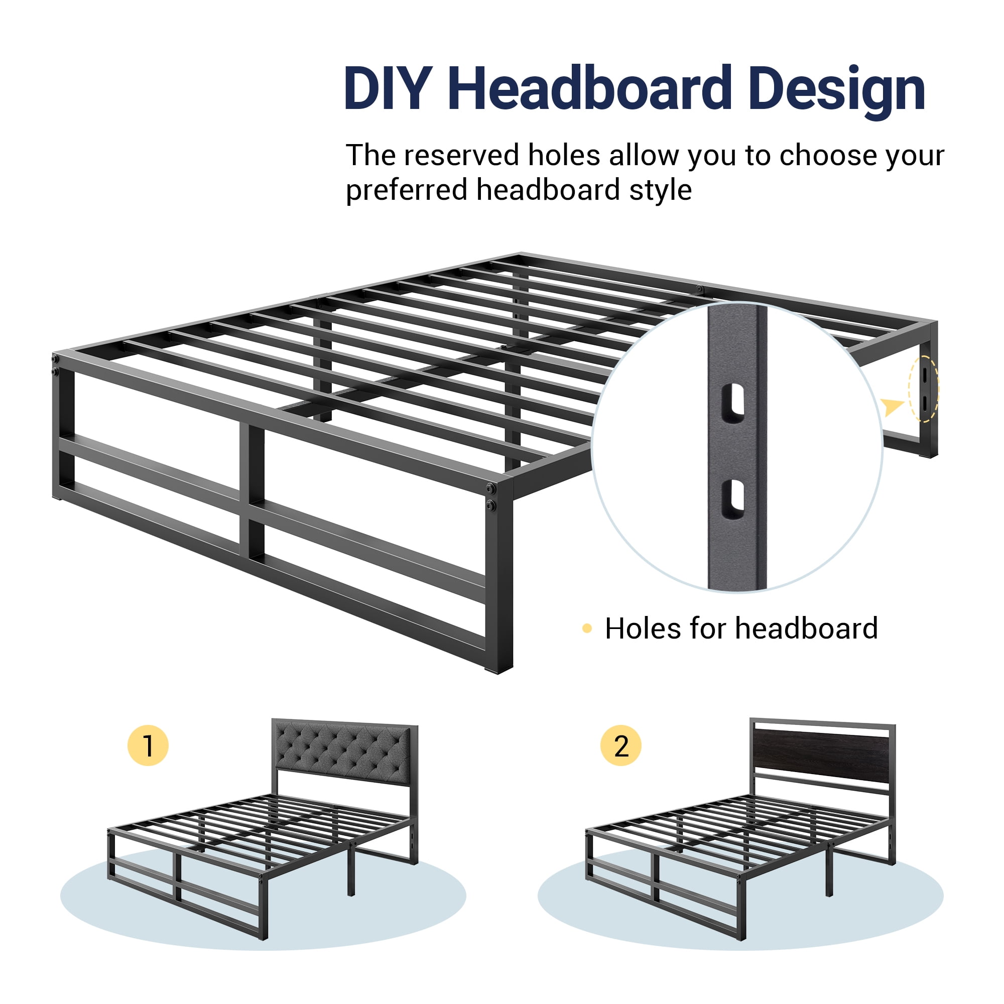 Allewie Queen Size Metal Platform Bed Frame with 14" Under Bed Storage, Strong Metal Slats Support, Black