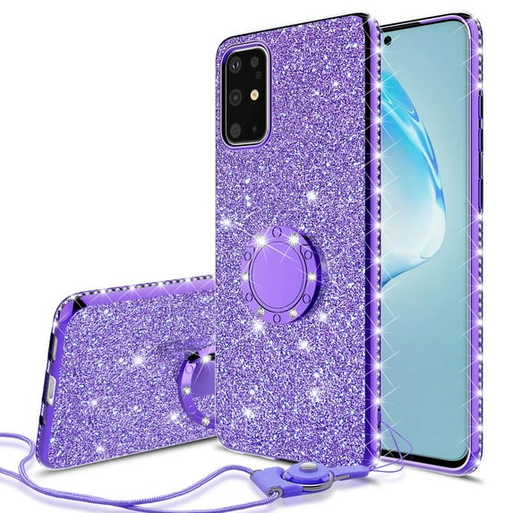 For Samsung Galaxy A51 5G Ring Kickstand Cute Glitter Protective Phone Case Cover - Purple