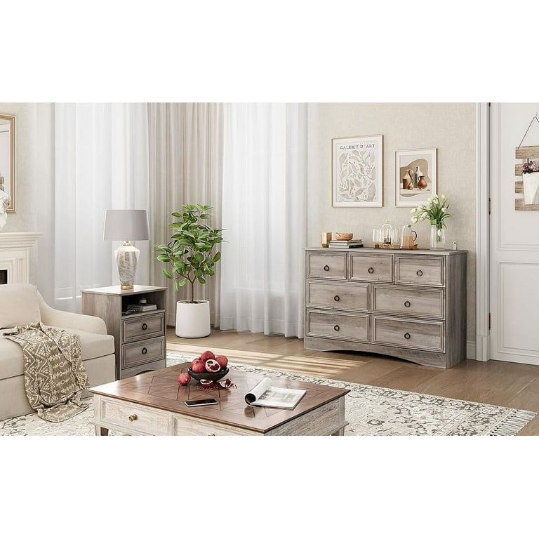 LGHM Wooden 3 Piece Bedroom Set: 6 Drawer Double Dresser & 2 Gray Wash  Nightstands - Walmart.com