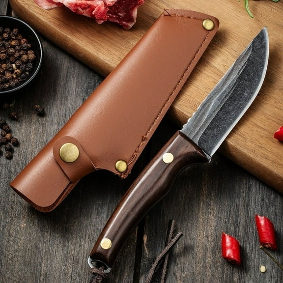 3.8'' straight knife with wooden handle, suitable for grilling and cutting meat ,Grey