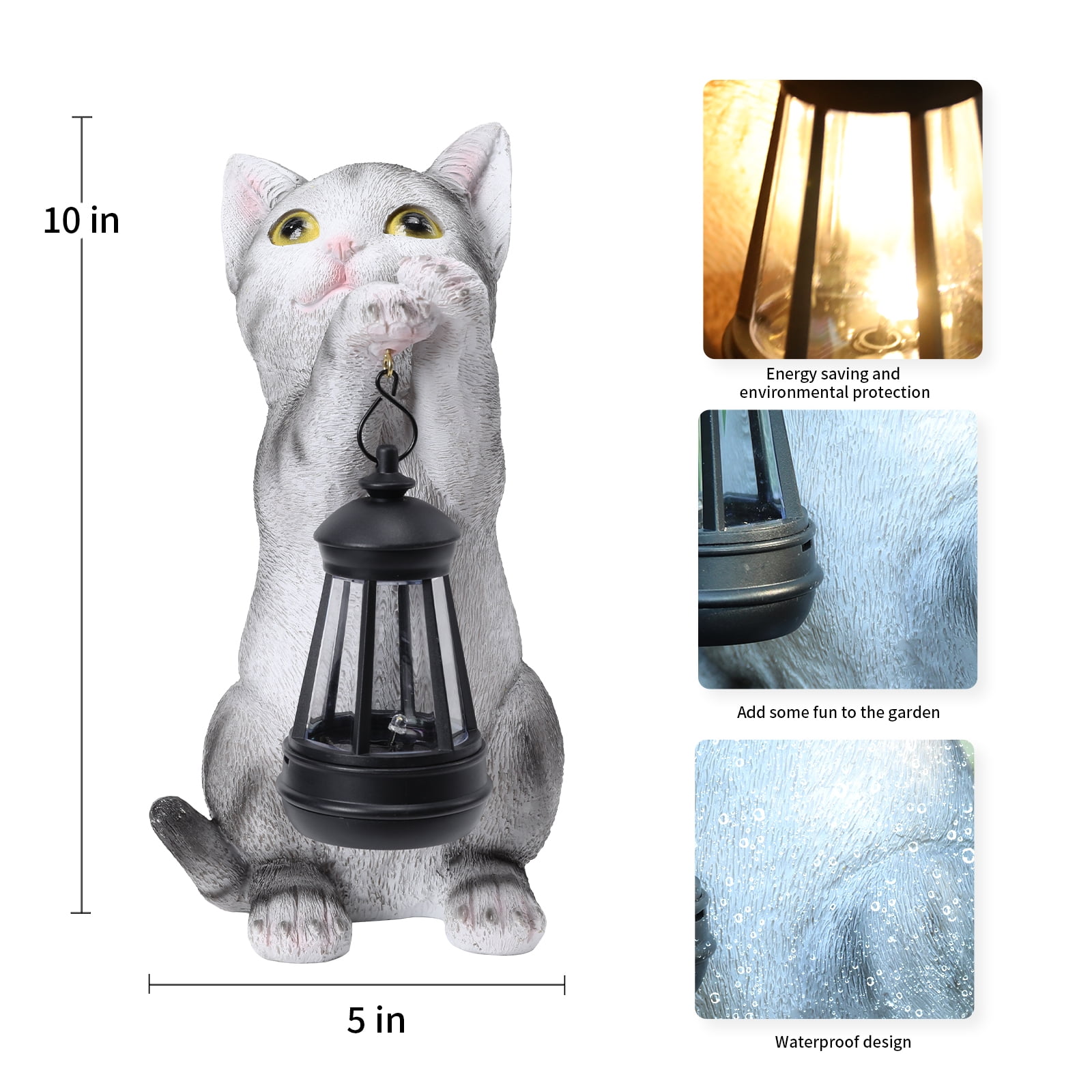 Solar Garden Outdoor Statues Cat with Solar Lantern,Outdoor Cat Figurines Decorations,Lawn Decor Rabbit Statue for Patio, Balcony, Yard Ornament,Unique Housewarming and Birthdays Gifts for Mom Women