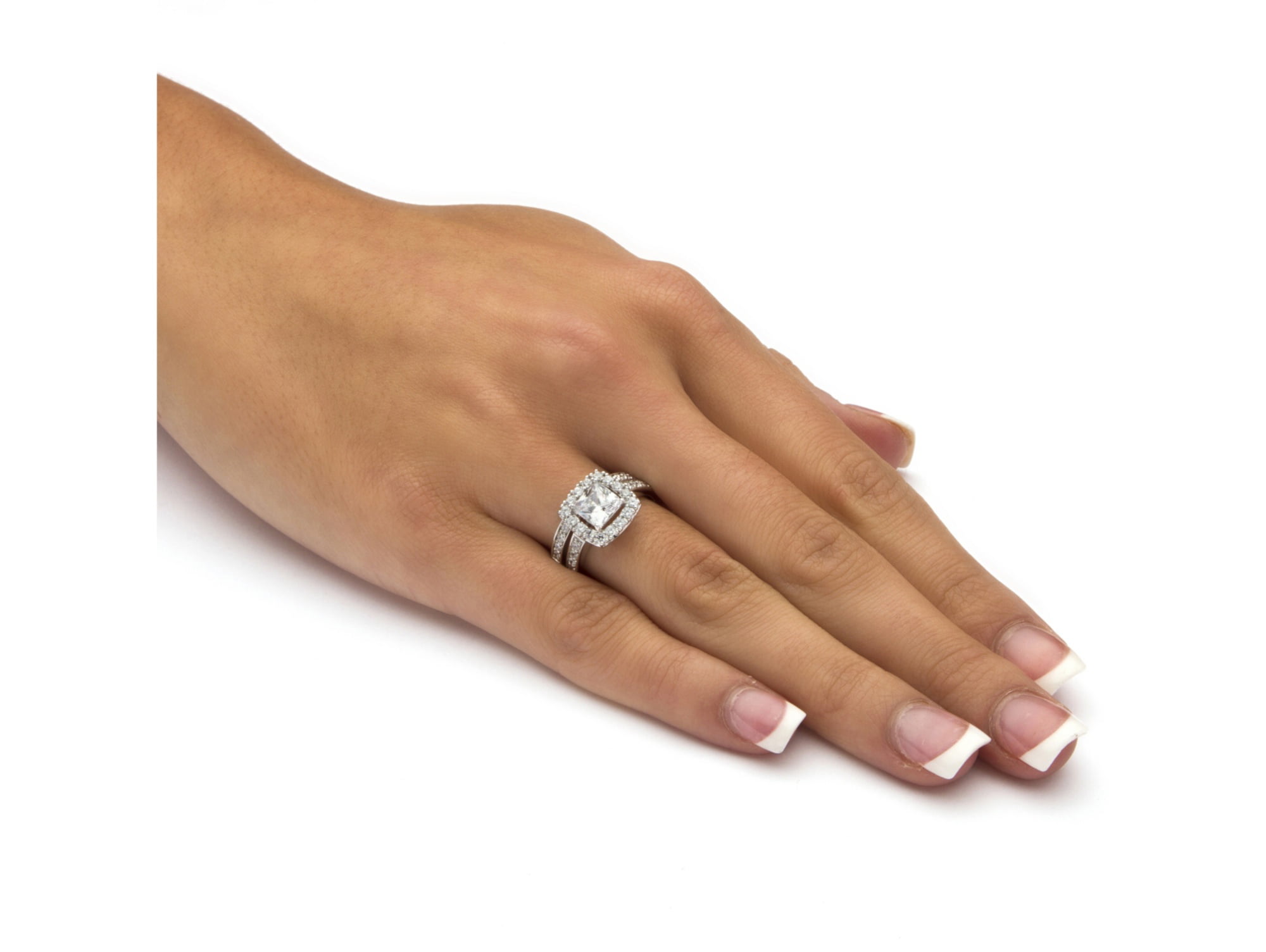 2pc/Set 925 Silver White Sapphire Ring Set Princess Engagement Wedding Size 6-10 