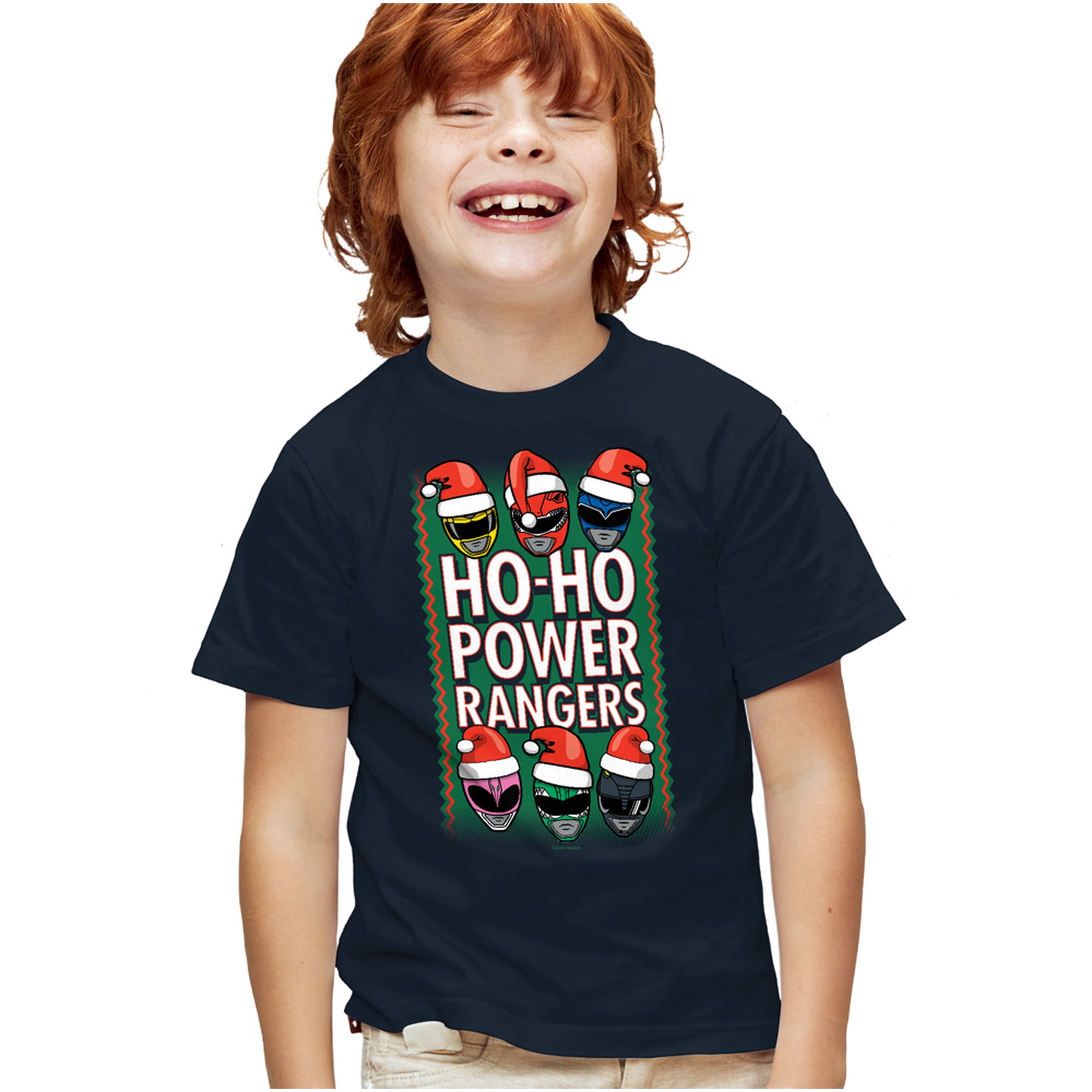 Power Rangers Ho Ho Power Rangers Christmas Kids T Shirt for Youth Boys and Girls, Navy, X-Large