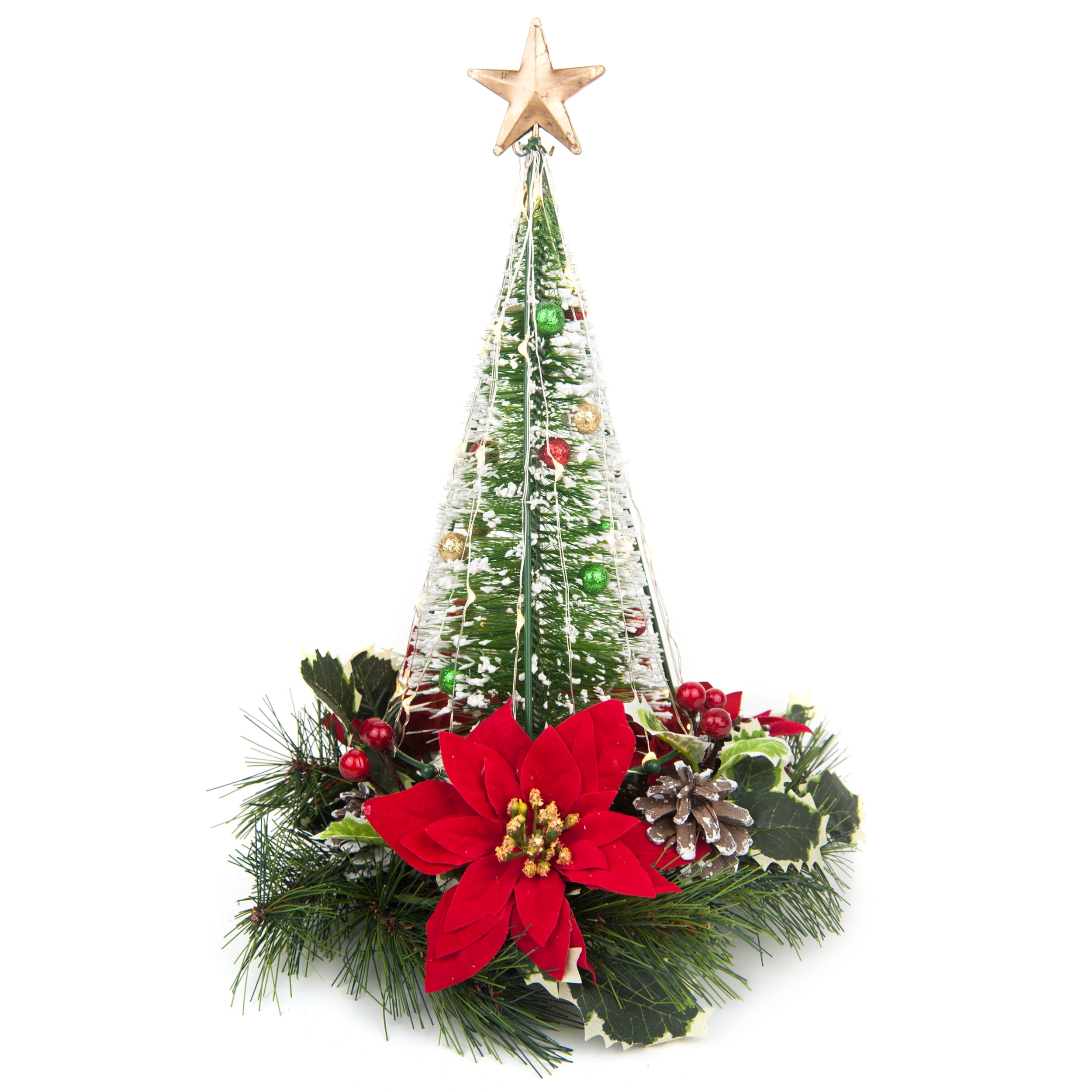 Christmas tree table décor, Cone shape with LED Lights, Green and Red