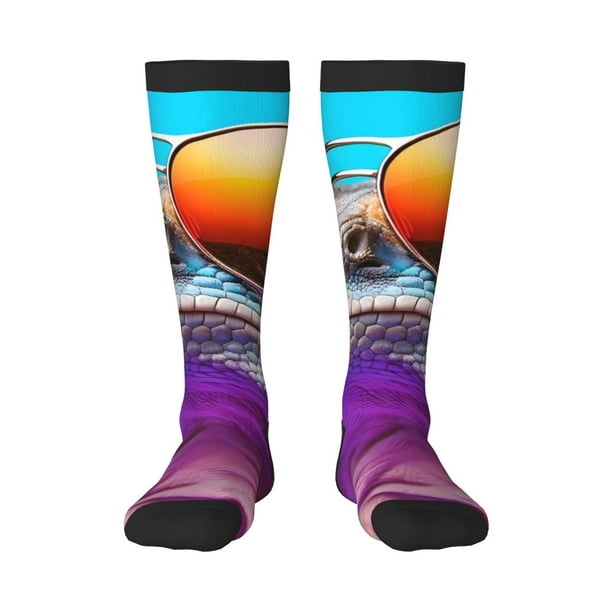 Balery Lizard With Sunglasses Colorful Calcetines novedosos Calcetines deportivos Calcetines hasta la rodilla Calcetines de algodón Calcetines originales y geniales