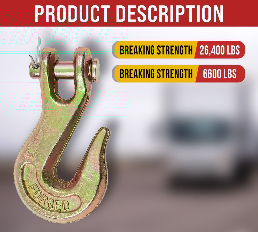 thumbnail image 2 of 4 Pack 3/8 Clevis Grab Hooks Grade 70 for Wrecker Tow Chain - 6,600 WLL Forged Alloy Steel G70 Heavy Duty 3/8 Chain Hooks for Truck Trailer Tow Chain Transport, 2 of 9