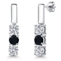 Gem Stone King 925 Sterling Silver White Lab Grown Diamond and Black Onyx Drop Dangle Earrings for Women | 1.48 Cttw | Gemstone April Birthstone | Round 5MM