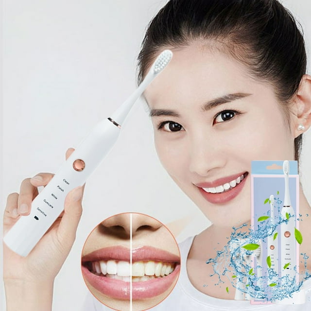 Toothbrush Electric, Low Noise Portable Timer Toothbrush, IPX7 Water Resistant, 5 Modes, 4 Replacement Heads, USB Charging, Built-In Timer, Travel Companion, for Adults