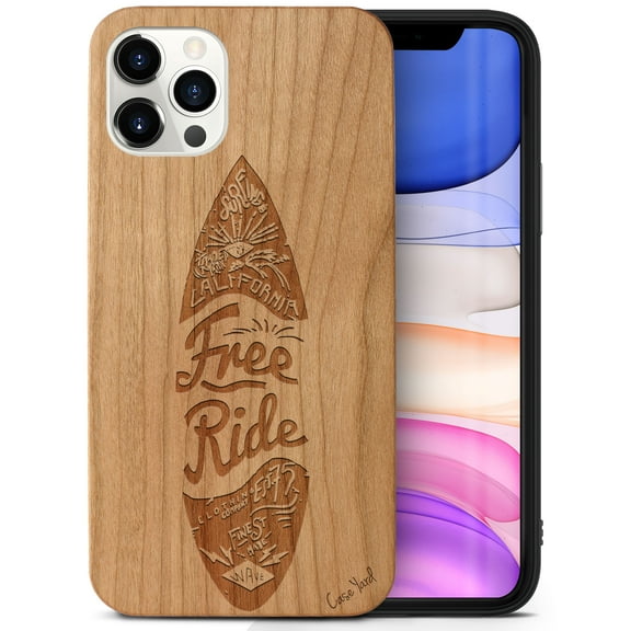 Case Yard Wooden Case Outside Soft TPU Silicone, Slim Fit Shockproof Wood Protective Phone Cover for Girls Boys Men and Women, Supports Wireless Charging Surf Design case for iPhone-12/12-Pro