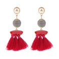 thumbnail image 1 of Pendientes de Botón con Flecos Y Borlas de Bohemio con Perla de a Rayas Salvador Esmalte Borla Pendientes, 1 of 7