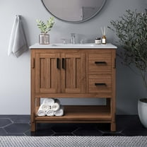 Modway Ashlyn 36” Wood Bathroom Vanity in Walnut White