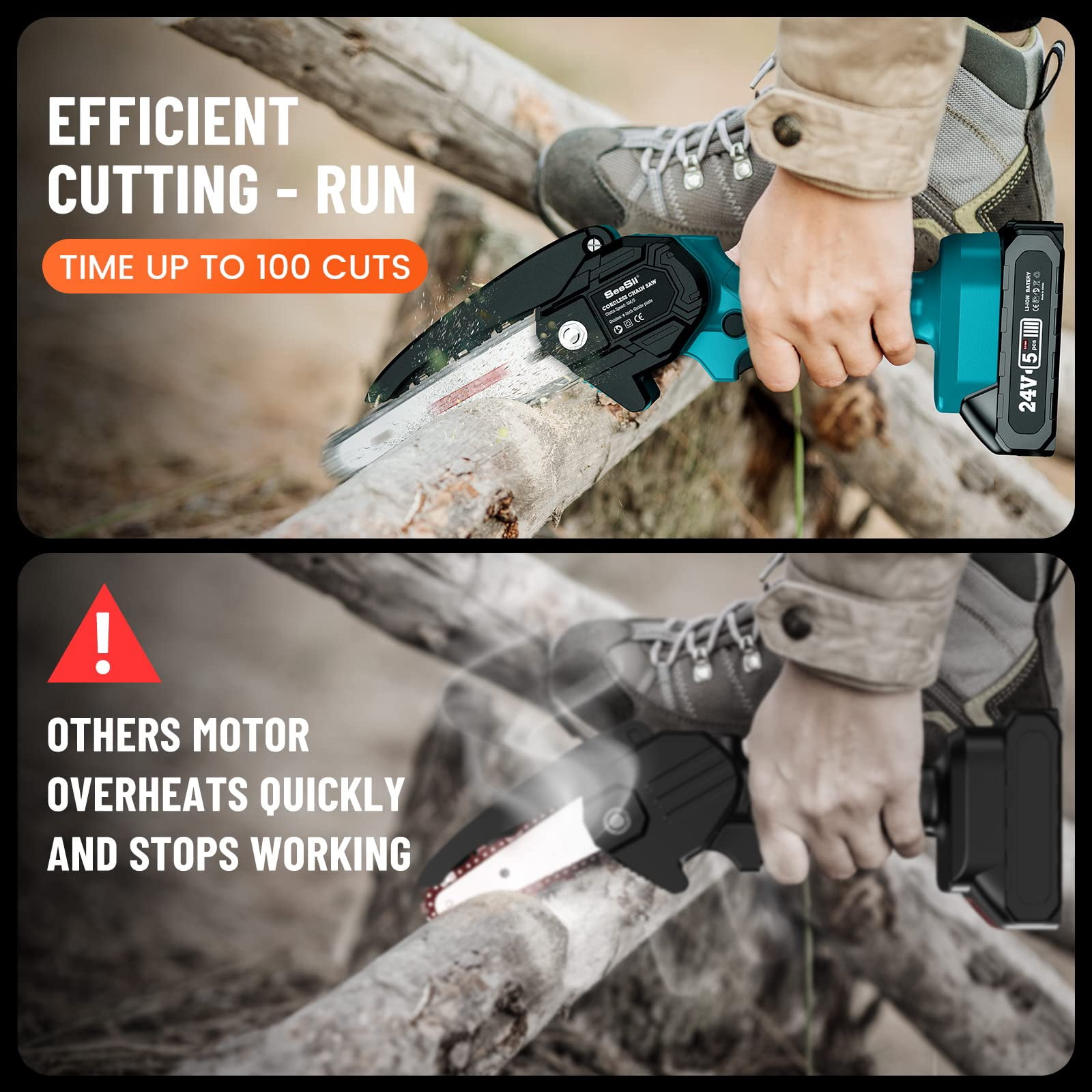 Seesii Mini Chainsaw Cordless 6-inch - Handheld Electric Saw With 2 Batteries For Tree Cutting