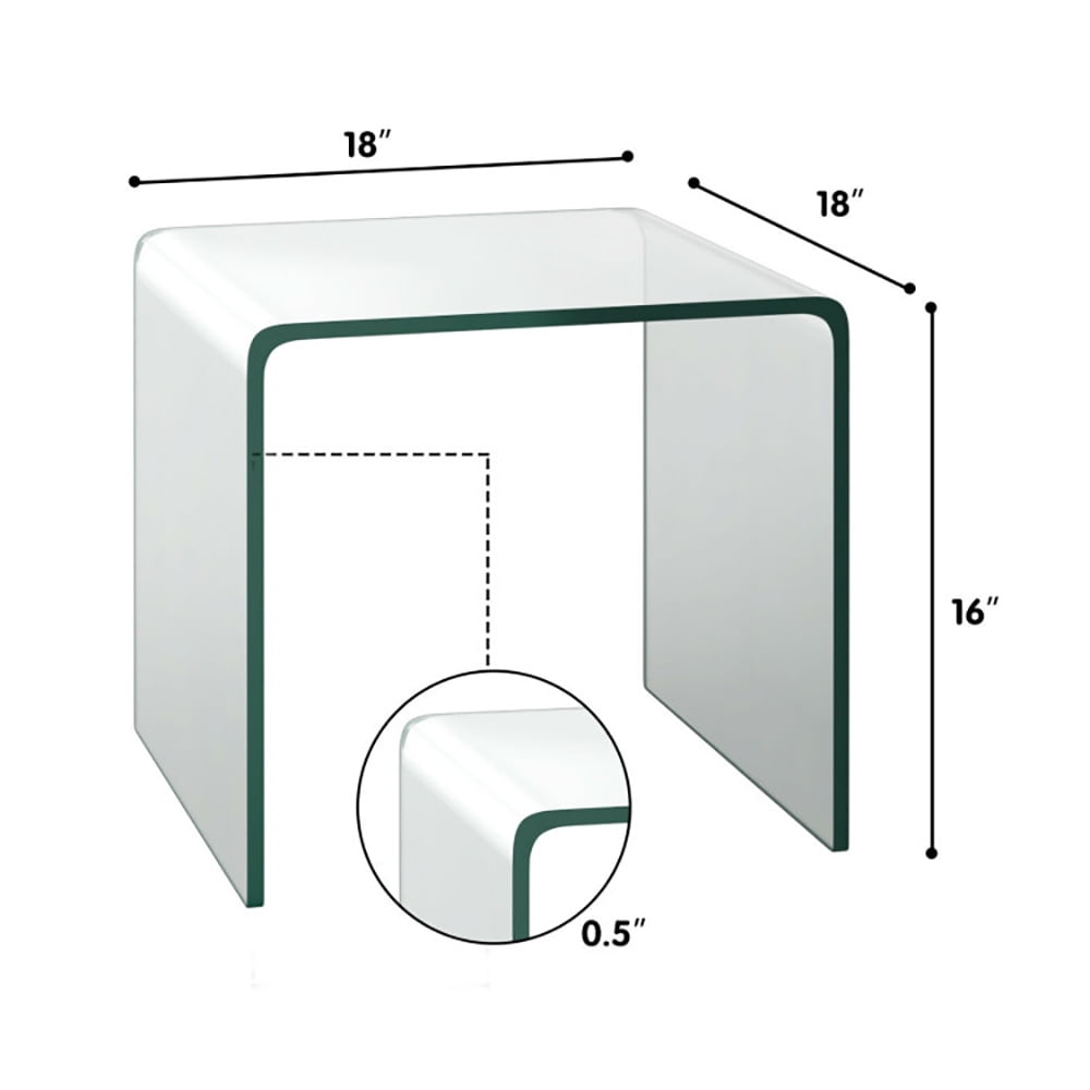 Finihen End Table, 18 x 18 x 16 Inch Tempered Waterfall End Table with non-Slip Pad, Sofa Side Table, for Living Room, Bedroom, Transparent Finihen End Table, 18 x 18 x 16 Inch Tempered Waterfall End Table with non-Slip Pad, Sofa Side Table, for Living Room, Bedroom, Transparent
