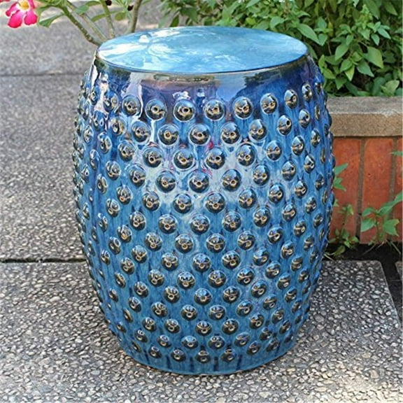 International Caravan Furniture Piece Perforated Navy Blue Drum Ceramic Garden Stool