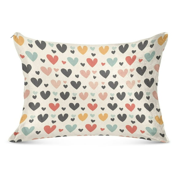 Colorful Heart Plush Pillow Cases Standard Size Ultra Soft Warm Pillowcases with Zipper 20"x26"
