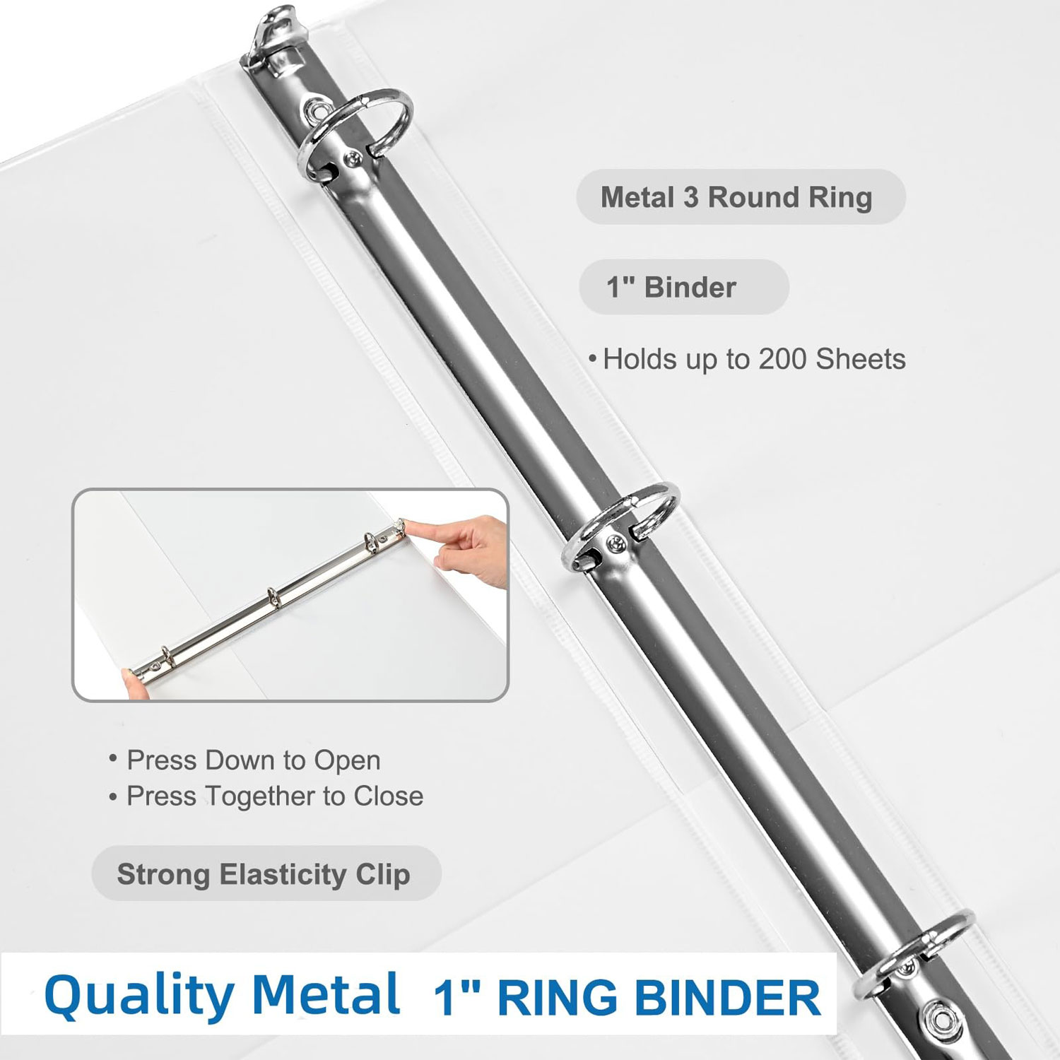 1 inch Binder 3 Ring Binders 200 Sheets Organizer with Pockets Round Ring View Binders with Pockets Holds 8.5'' x 11''Paper Office, Home, and School Use 6-Pack White Black