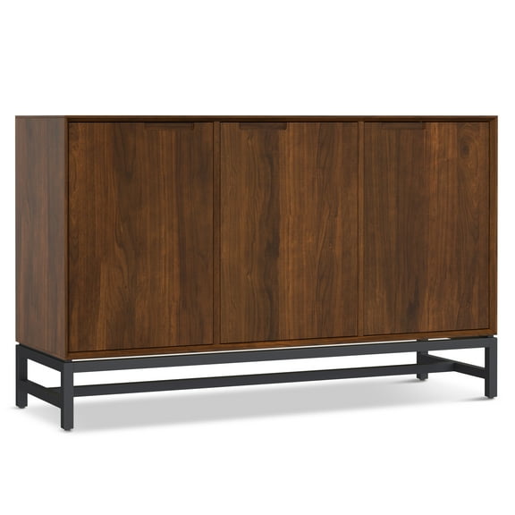 Simpli Home Banting and Metal 58 inch x 18 inch Rectangle Mid Century 3 Door Sideboard Buffet in Natural Walnut