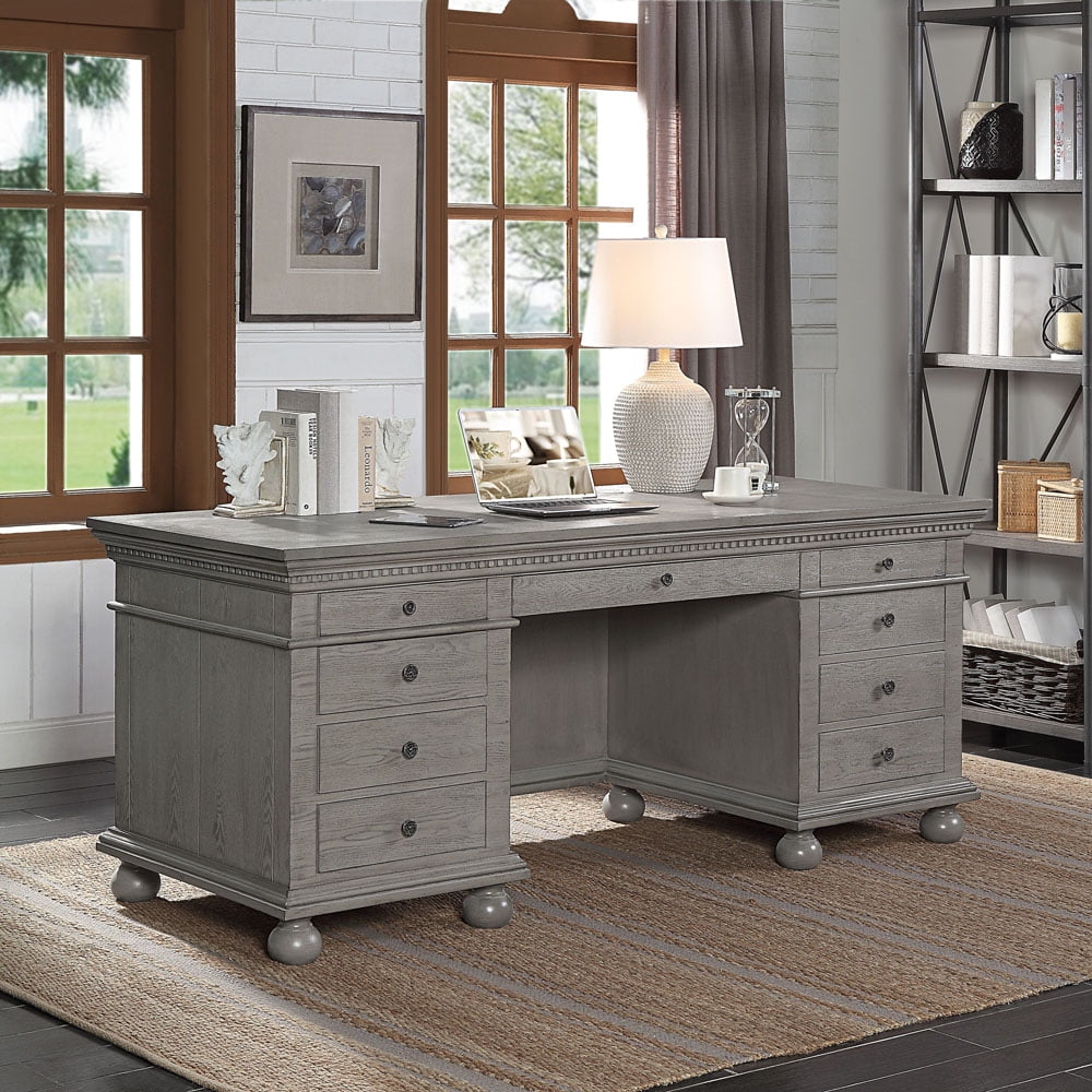 Gustave Executive Desk Gray Oak Finish
