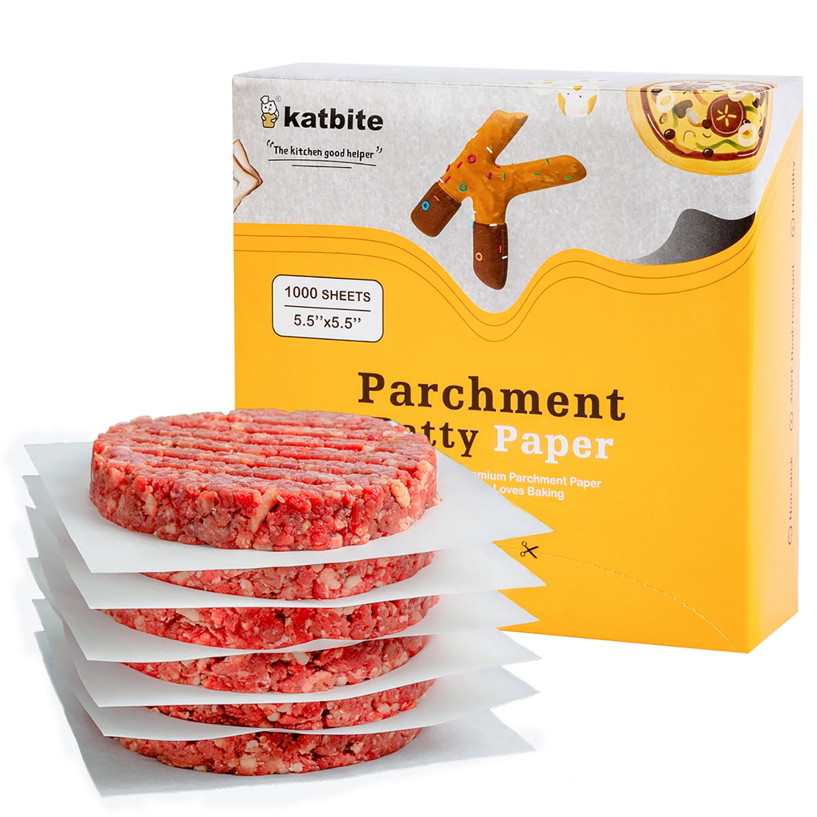 Katbite Patty Paper 1000Pcs, 5.5'x5.5' Parchment Paper Sheets for Wrapping Food