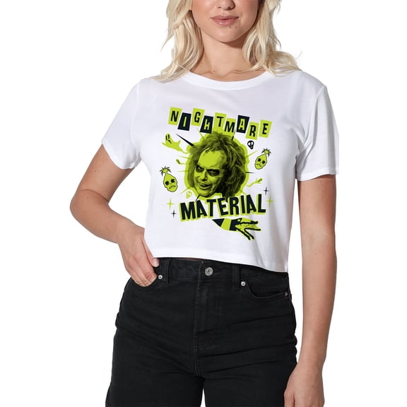 Beetlejuice Beetlejuice Nightmare Material Women's Crop Top T-Shirt, White, Medium