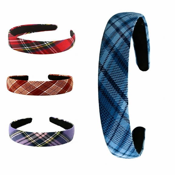 TELOLY Blue Plaid Headband Women Retro Wild Simple Hairband