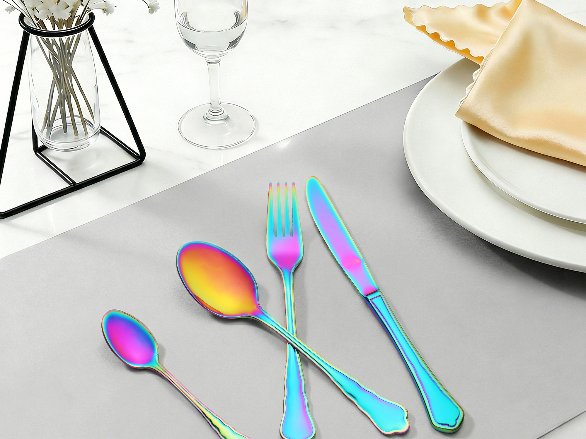 Unique Bargains Durable Stainless Steel Flatware Set for Kitchen Use Colorful 4pcs