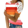 thumbnail image 1 of Camisas de Manga Corta para las Mujeres Impresión Cuello Redondo Suéter Encaje Camisa, Blusa de Verano Casual para las Mujeres, 1 of 5