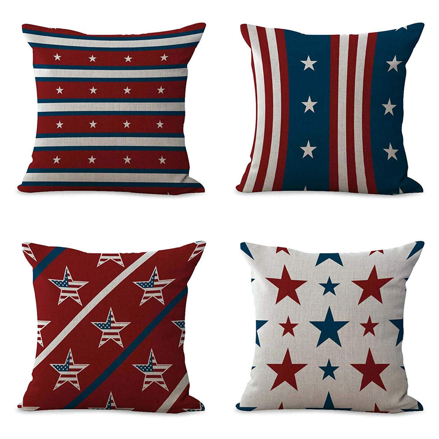 SUFAM Set of 4 Pillow Cases Nautical U American Flag Patriotic 4Th of July Star Navy Red Throw