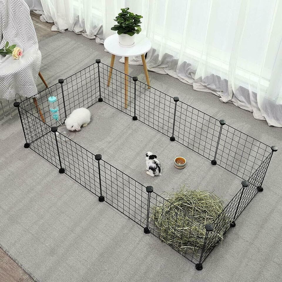 DIY Small Animal Pet Playpen, Guinea Pig Cages, Rabbit Playpen, Dog/ Puppy Playpen, Indoor Portable Metal Wire Yard Fence, 14.5X14.5 Inch, 12 Panels, Black