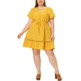 thumbnail image 6 of GRACE & GRANDEUR Women's Plus Size Mother's Day St. Patrick's Day Dress V Neck Short Sleeves Tie Waist Summer Shirt Dresses 2X Yellow, 6 of 8