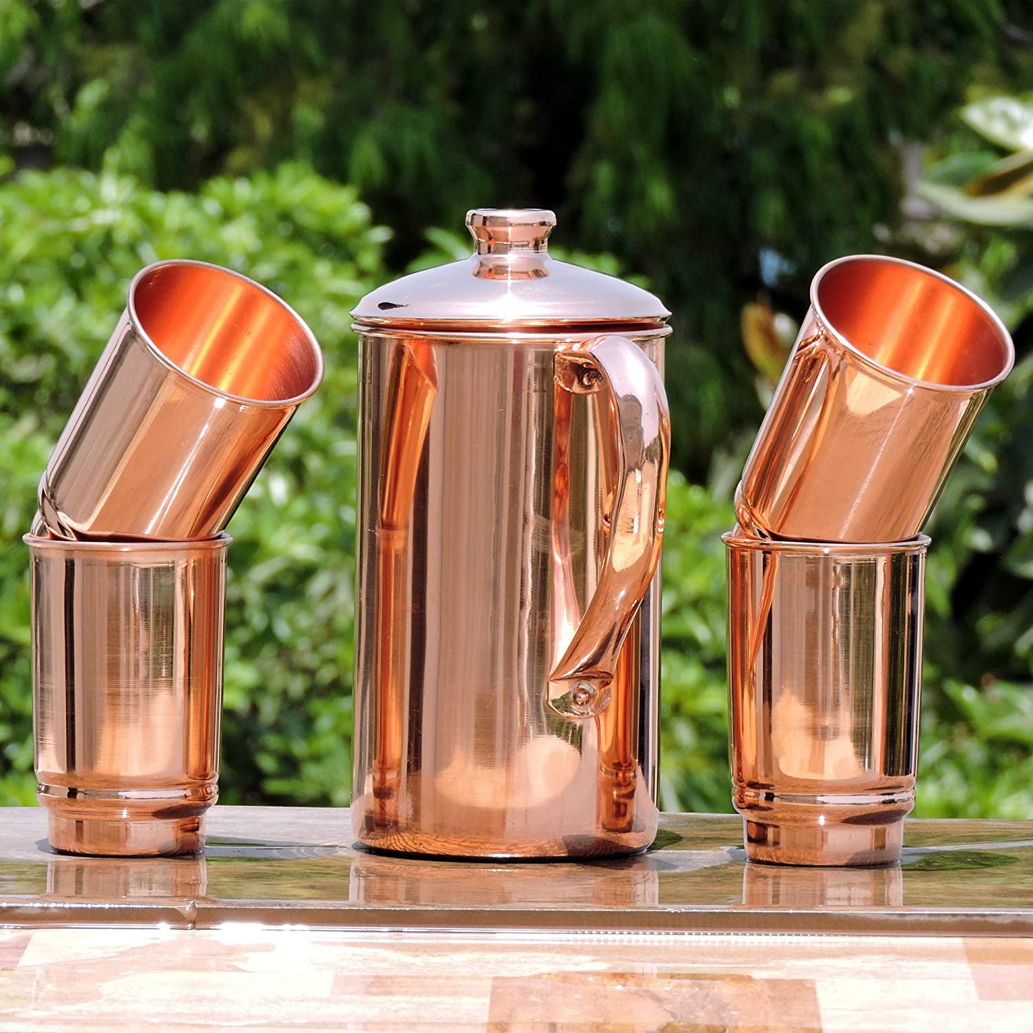 HealthGoodsIn - Pure Copper Pitcher with 4 Copper Tumblers | Copper Pitcher and Tumbler Set for Ayurveda Health Benefits