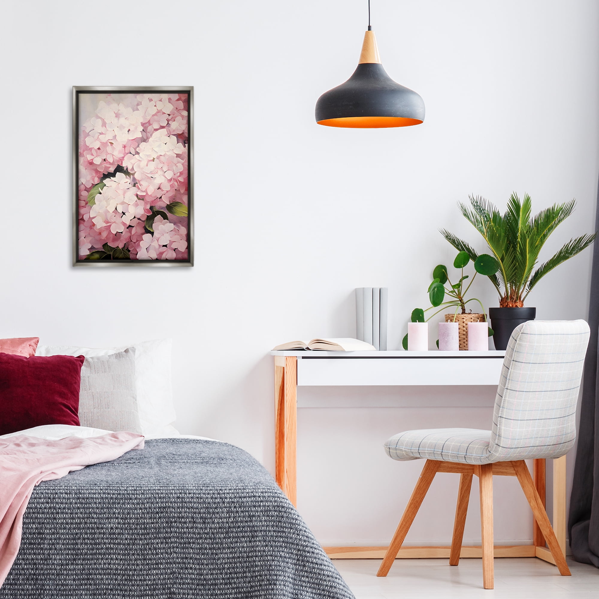 Stupell Industries Blush Pink Hydrangeas Botanical & Floral Painting Gray Floater Framed Art Print Wall Art, 17 x 25