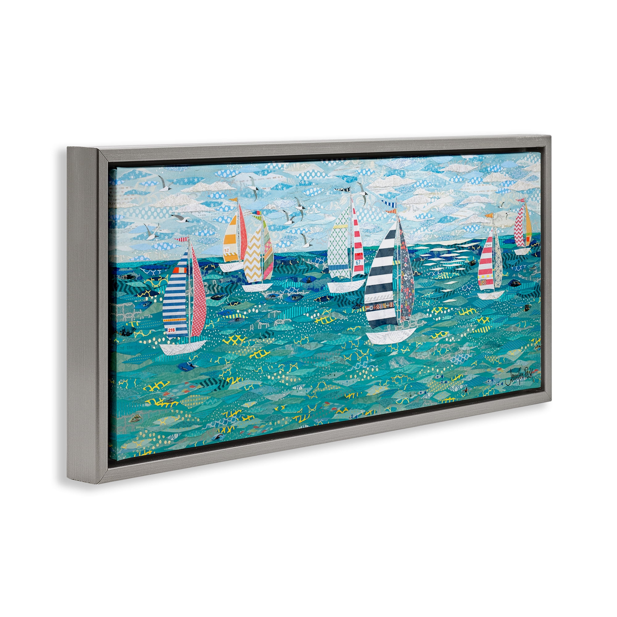 Stupell Industries Gone With The Wind Transportation Painting Gray Floater Framed Canvas Art Print Wall Art, 31 x 14