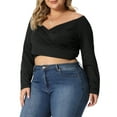 thumbnail image 4 of Agnes Orinda Women's Plus Size Off Shoulder Crop Cross Wrap Fashion Blouse 1X Black, 4 of 6