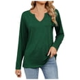 thumbnail image 2 of Lixiuxyad Women Fashion Casual T Shirt Solid Color Long Sleeve V Neck Top Blouse Trendy Casual,Green XXL, 2 of 7