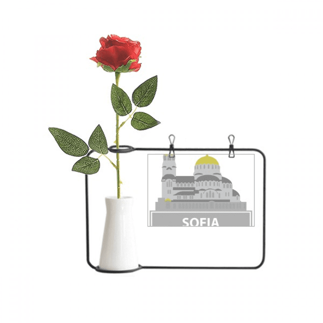 Bulgaria Grey Landmark Pattern Artificial Rose Flower Hanging Vases Decoration Bottle