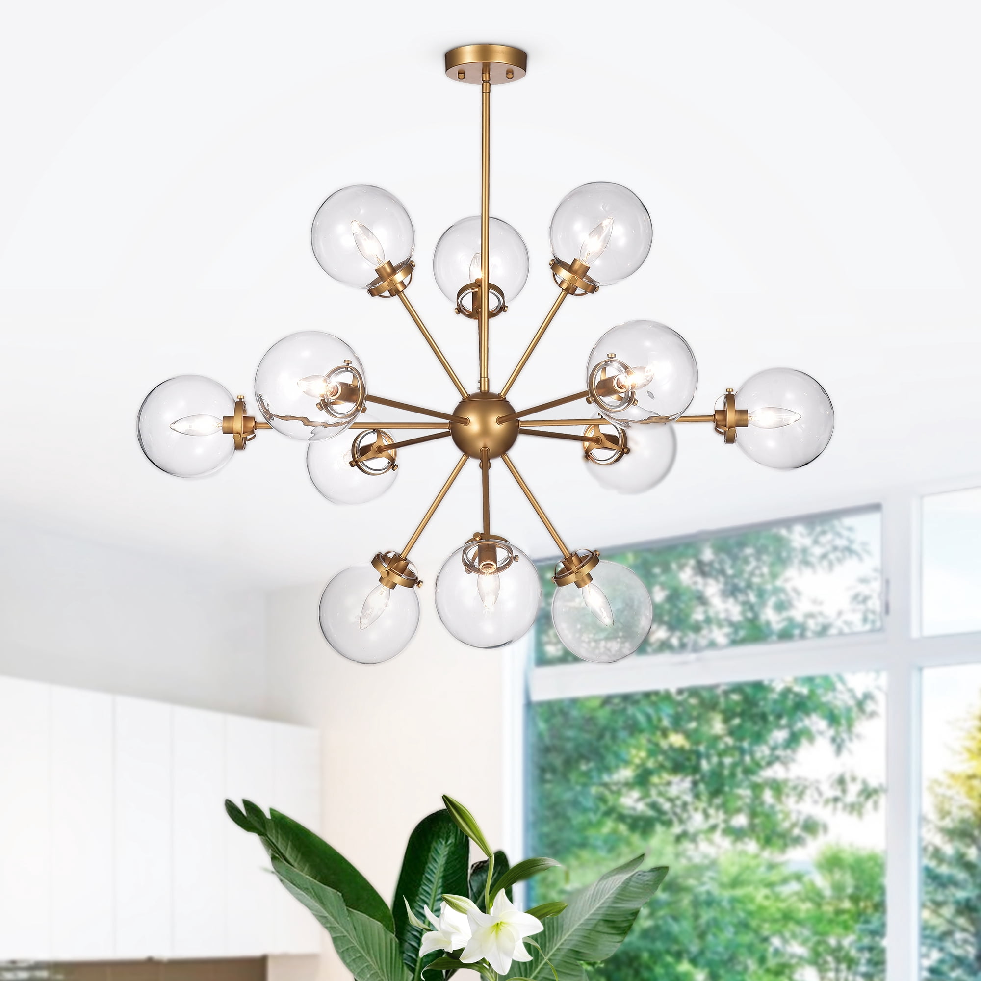 Masakee 12-light Sputnik Metal Chandelier with Clear Glass Globe Shades
