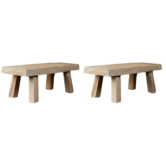Set of 2 Small Bench Decoration Display Rack Potty Wooden Stool Rustic Scene Adornment Base Craft Toddler