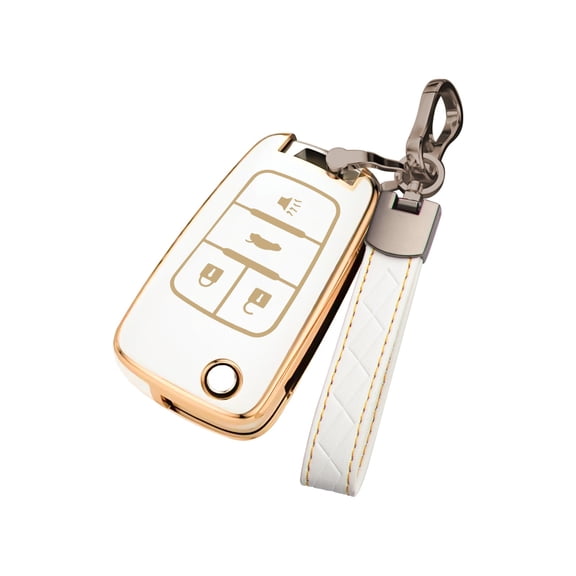 Xotic Tech White Full Cover TPU Remote Control Key Fob Cover Shell Case w/Keychain Compatible with Chevrolet Camaro Cruze Equinox Impala Malibu Sonic or Buick Allure Encore Lacrosse Regal Verano
