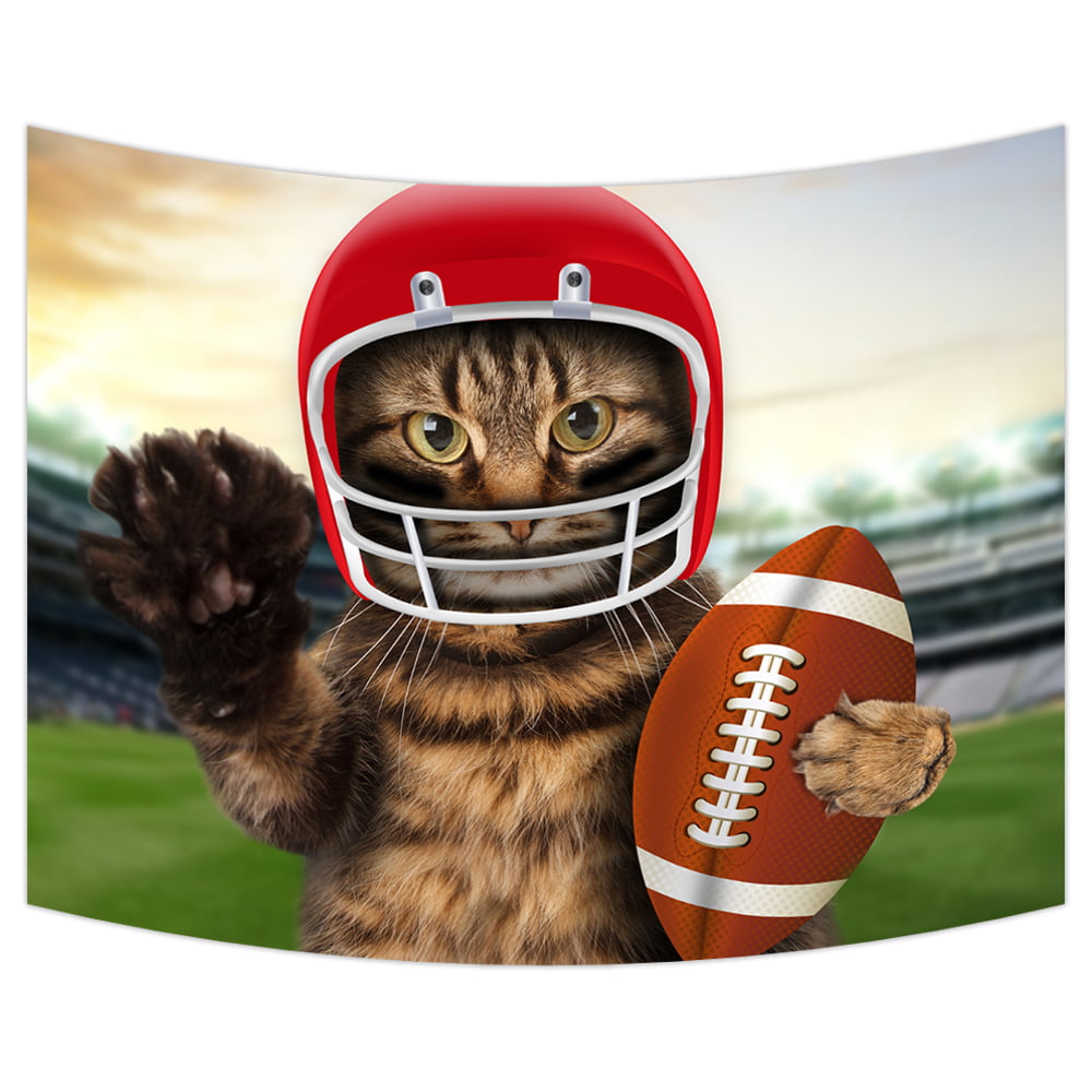YKCG Funny Animals Sports American Football Funny Cat Wall Hanging Tapestry  Wall Art 80x60 inches 