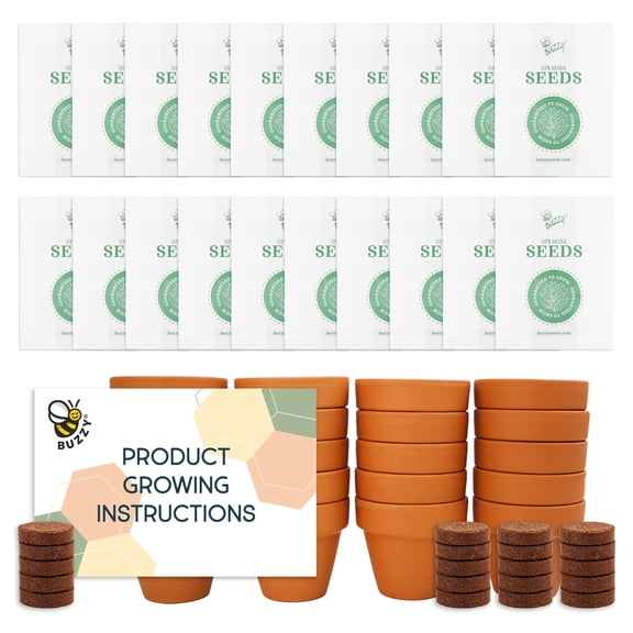 Buzzy Seeds Mini Terracotta Lavender Plant Growing Kit, 20-Pack
